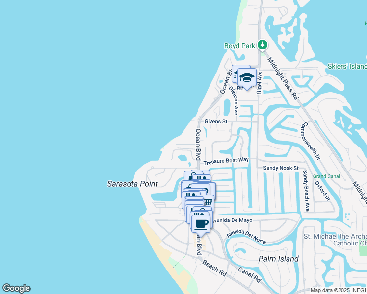 map of restaurants, bars, coffee shops, grocery stores, and more near 211 Pass Key Road in Siesta Key
