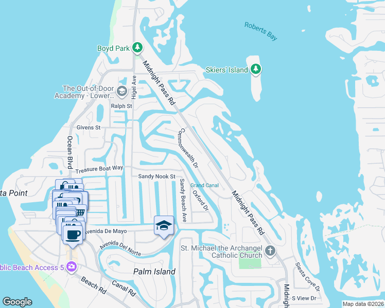 map of restaurants, bars, coffee shops, grocery stores, and more near 650 Venice Lane in Siesta Key