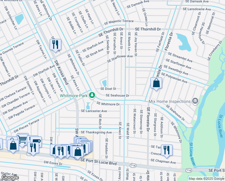 map of restaurants, bars, coffee shops, grocery stores, and more near 458 Southeast Doat Street in Port St. Lucie