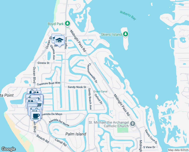 map of restaurants, bars, coffee shops, grocery stores, and more near 650 Venice Lane in Siesta Key