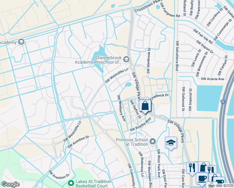 map of restaurants, bars, coffee shops, grocery stores, and more near 10051 Southwest Patterson Street in Port St. Lucie