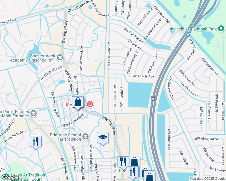 map of restaurants, bars, coffee shops, grocery stores, and more near 2062 Southwest Gailwood Street in Port St. Lucie