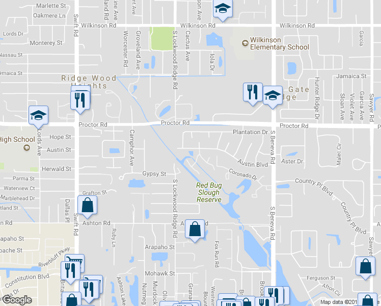map of restaurants, bars, coffee shops, grocery stores, and more near 3264 Austin Street in Sarasota