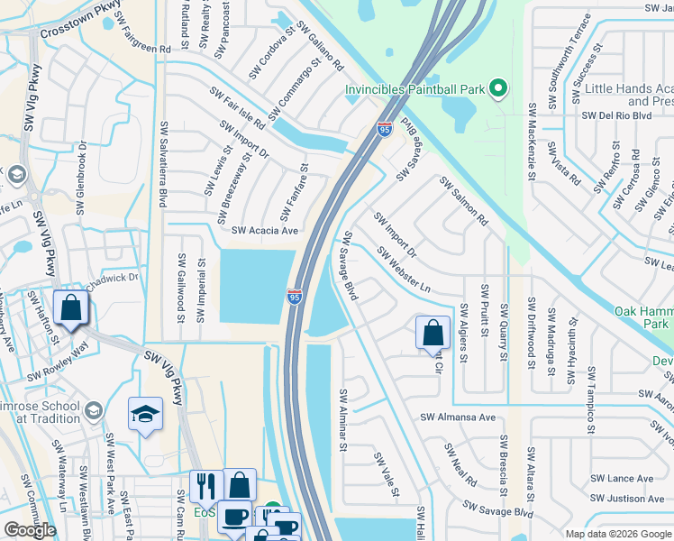 map of restaurants, bars, coffee shops, grocery stores, and more near 2468 Southwest Savage Boulevard in Port St. Lucie