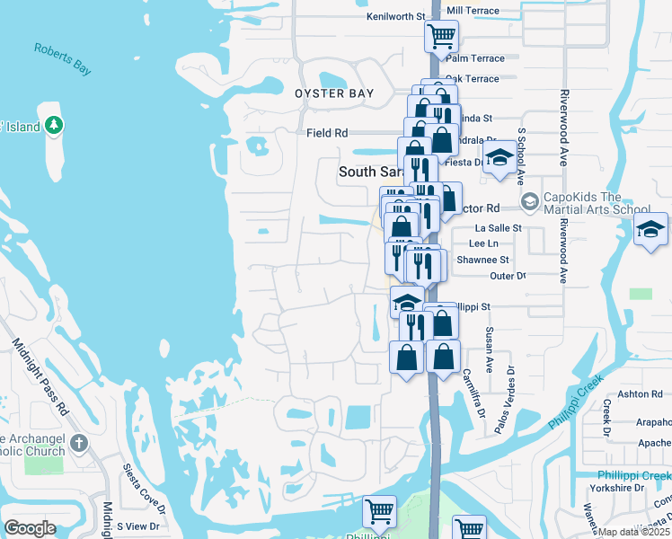 map of restaurants, bars, coffee shops, grocery stores, and more near 1622 Peregrine Point Drive in Sarasota