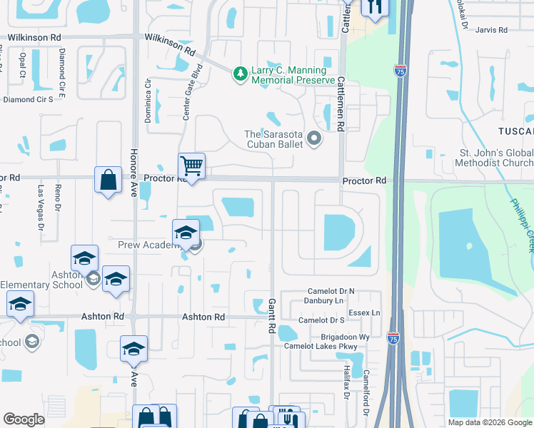 map of restaurants, bars, coffee shops, grocery stores, and more near 4975 Cedar Oak Way in Sarasota