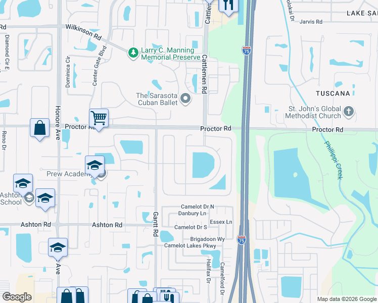 map of restaurants, bars, coffee shops, grocery stores, and more near 4855 Wood Pointe Way in Sarasota