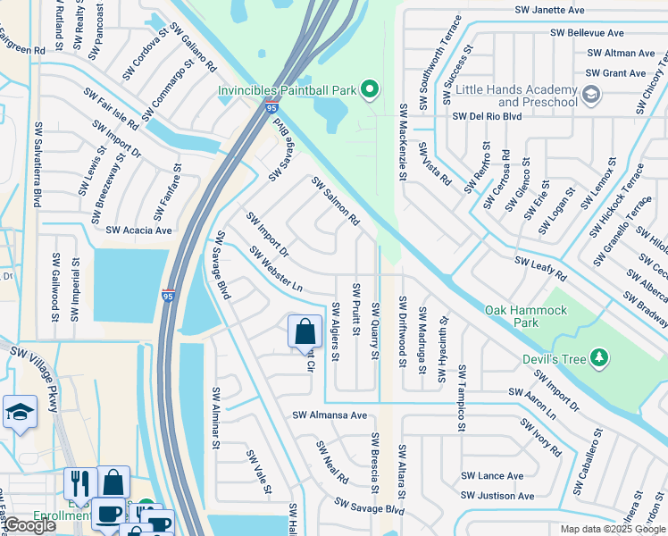 map of restaurants, bars, coffee shops, grocery stores, and more near 2239 Southwest Import Drive in Port St. Lucie