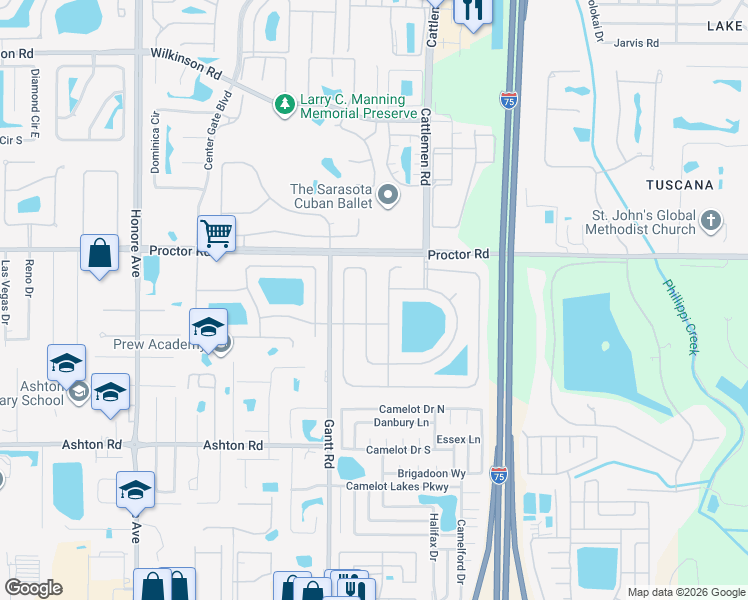 map of restaurants, bars, coffee shops, grocery stores, and more near 4864 Oak Pointe Way in Sarasota
