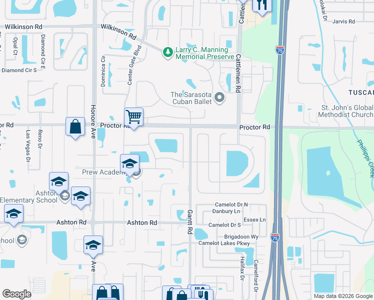map of restaurants, bars, coffee shops, grocery stores, and more near 4975 Cedar Oak Way in Sarasota