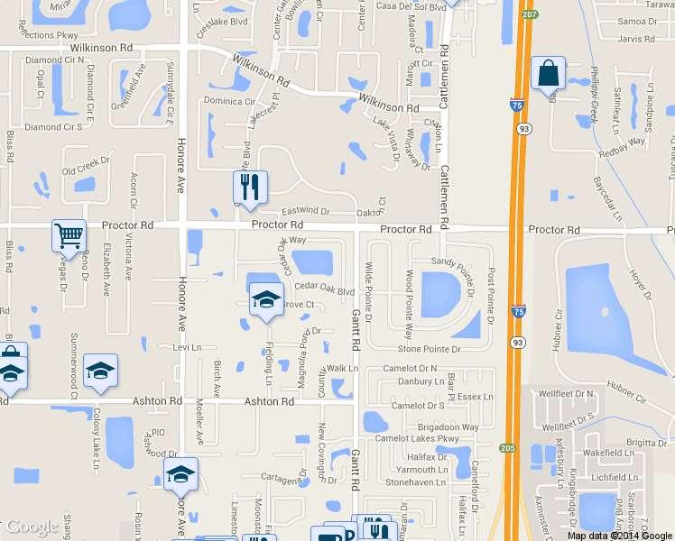 map of restaurants, bars, coffee shops, grocery stores, and more near 4975 Cedar Oak Way in Sarasota