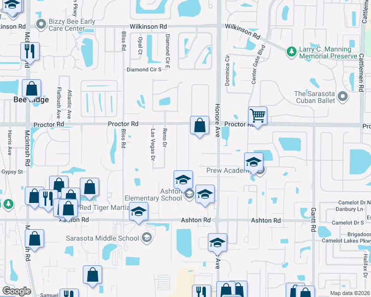 map of restaurants, bars, coffee shops, grocery stores, and more near 4901 Victoria Avenue in Sarasota