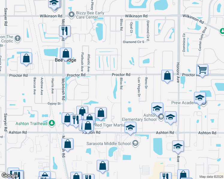 map of restaurants, bars, coffee shops, grocery stores, and more near 4876 Greenleaf Road in Sarasota
