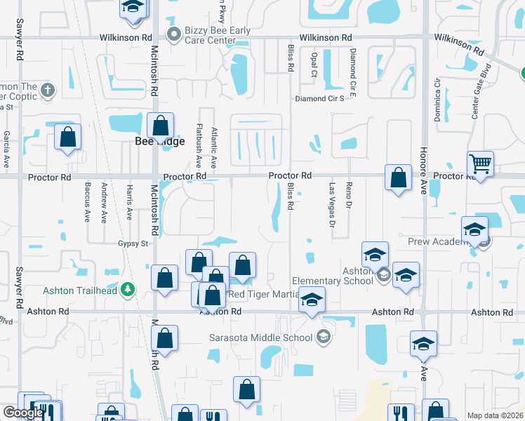 map of restaurants, bars, coffee shops, grocery stores, and more near 4876 Greenleaf Road in Sarasota