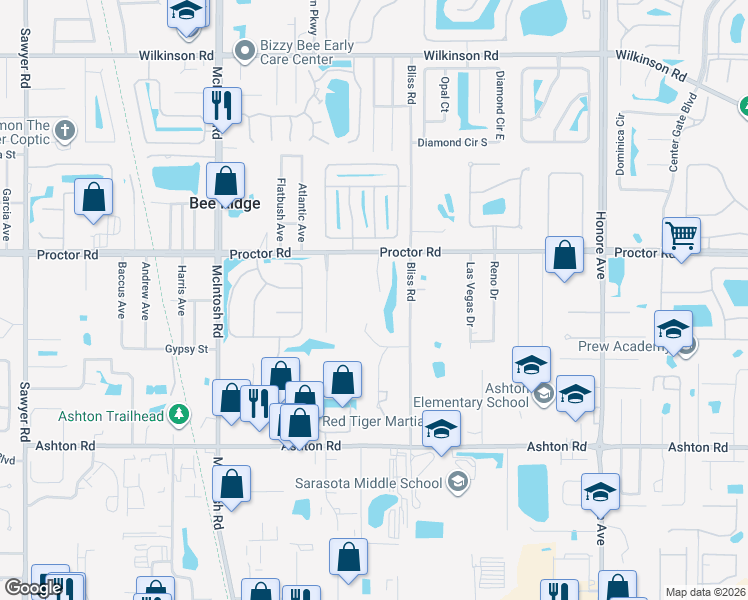 map of restaurants, bars, coffee shops, grocery stores, and more near 4876 Greenleaf Road in Sarasota
