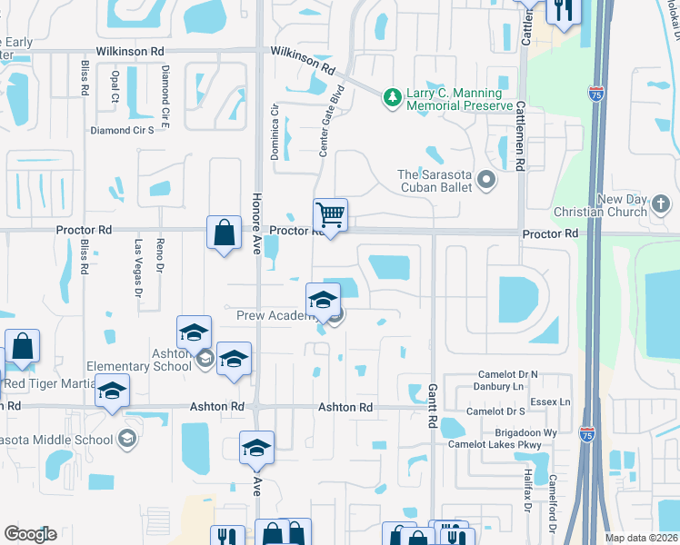 map of restaurants, bars, coffee shops, grocery stores, and more near 5468 Oak Crest Boulevard in Sarasota