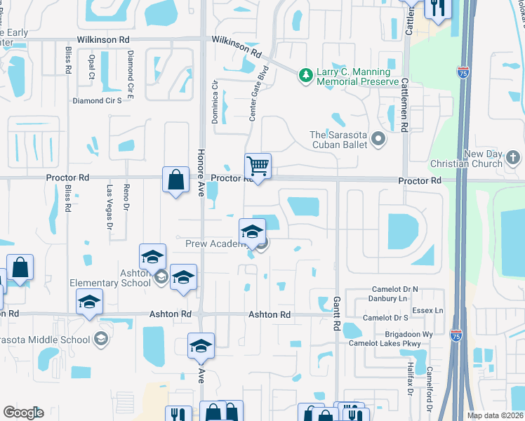map of restaurants, bars, coffee shops, grocery stores, and more near 5468 Oak Crest Boulevard in Sarasota