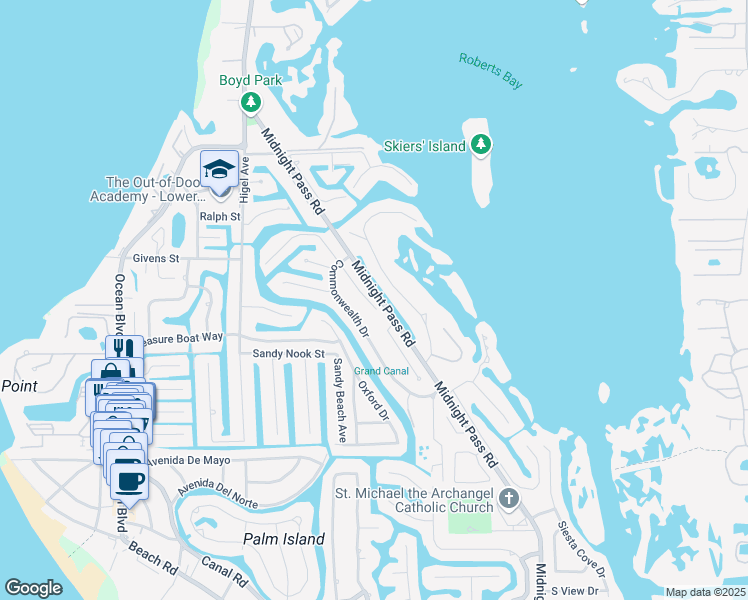 map of restaurants, bars, coffee shops, grocery stores, and more near 661 Venice Lane in Siesta Key