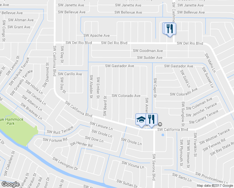map of restaurants, bars, coffee shops, grocery stores, and more near 1365 Southwest Colorado Avenue in Port St. Lucie