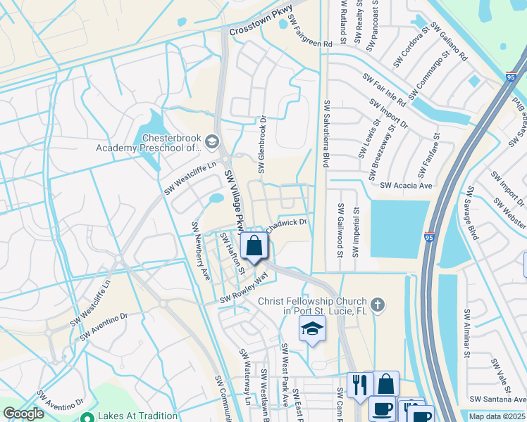 map of restaurants, bars, coffee shops, grocery stores, and more near 10033 Southwest Glenbrook Drive in Port St. Lucie