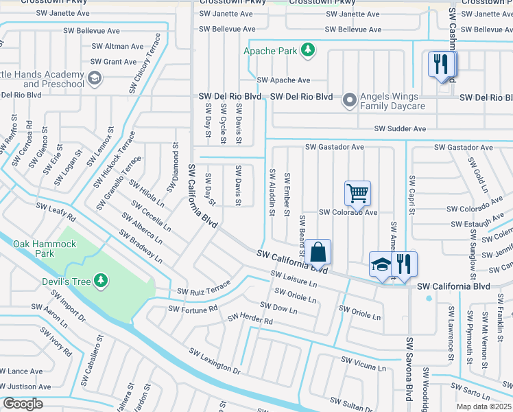 map of restaurants, bars, coffee shops, grocery stores, and more near 190 Southwest Como Avenue in Port St. Lucie