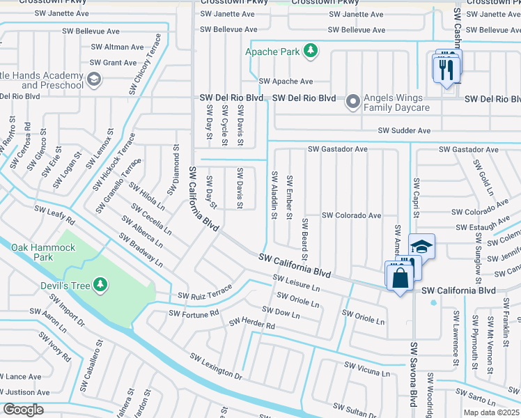 map of restaurants, bars, coffee shops, grocery stores, and more near 190 Southwest Como Avenue in Port St. Lucie