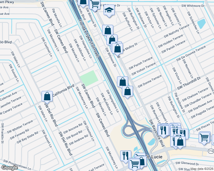 map of restaurants, bars, coffee shops, grocery stores, and more near 1933 Southwest Hampshire Lane in Port St. Lucie