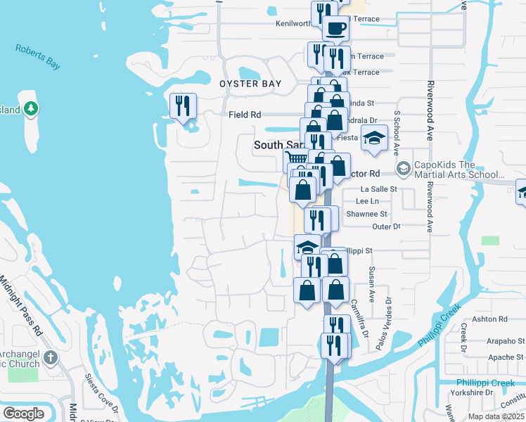 map of restaurants, bars, coffee shops, grocery stores, and more near 1742 Peregrine Point Drive in Sarasota