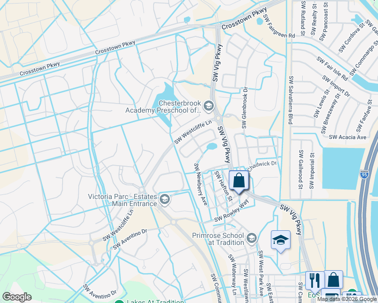 map of restaurants, bars, coffee shops, grocery stores, and more near 11441 Southwest Patterson Street in Port St. Lucie
