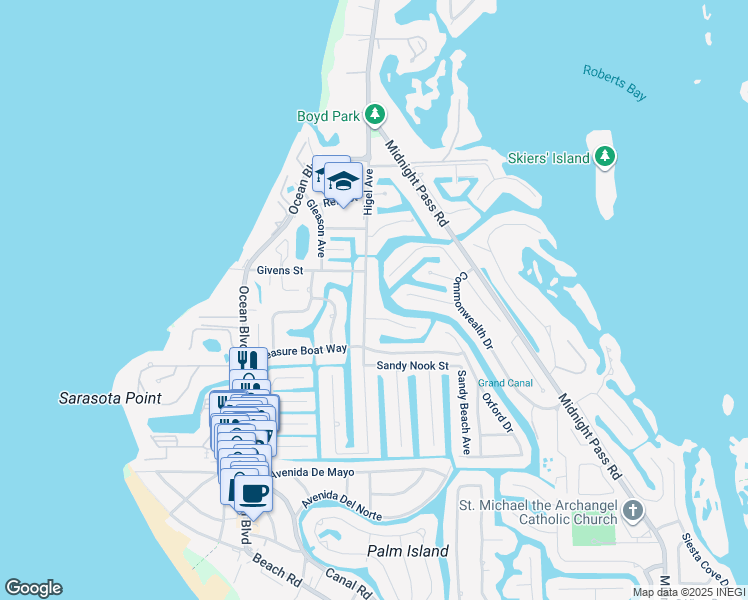 map of restaurants, bars, coffee shops, grocery stores, and more near 4833 Higel Avenue in Sarasota