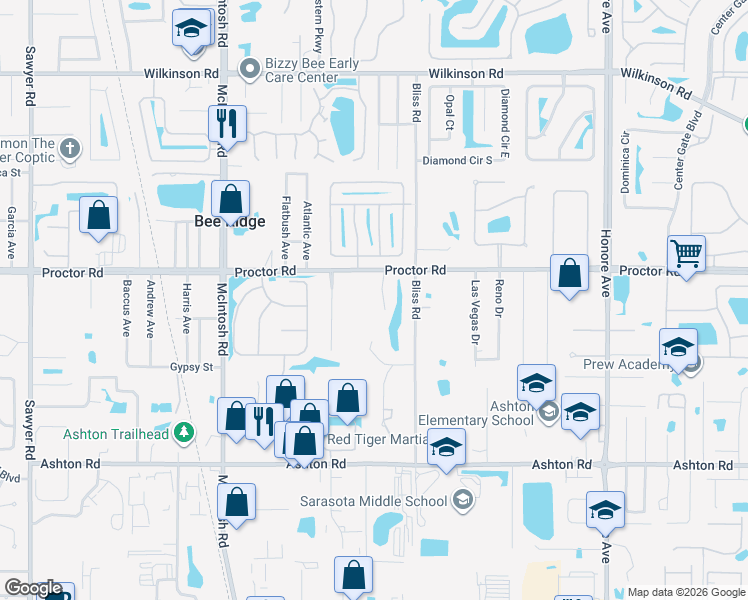 map of restaurants, bars, coffee shops, grocery stores, and more near 4840 Greenleaf Road in Sarasota