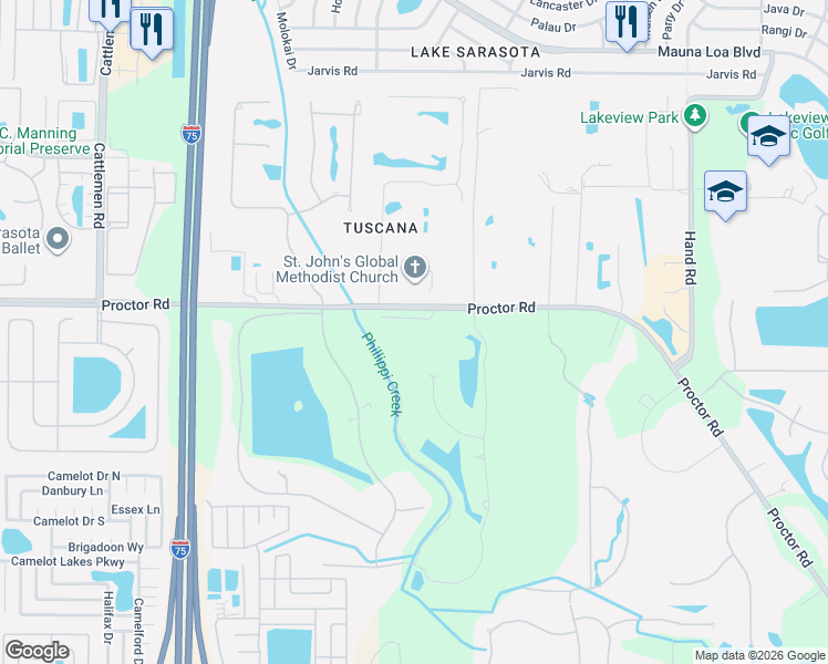 map of restaurants, bars, coffee shops, grocery stores, and more near 6560 Wild Orchid Lane in Sarasota