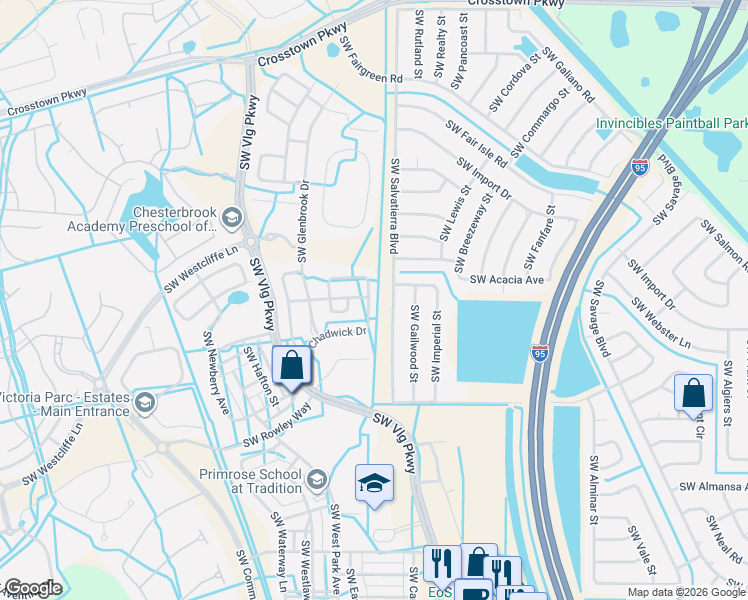 map of restaurants, bars, coffee shops, grocery stores, and more near 9978 Southwest Chadwick Drive in Port St. Lucie