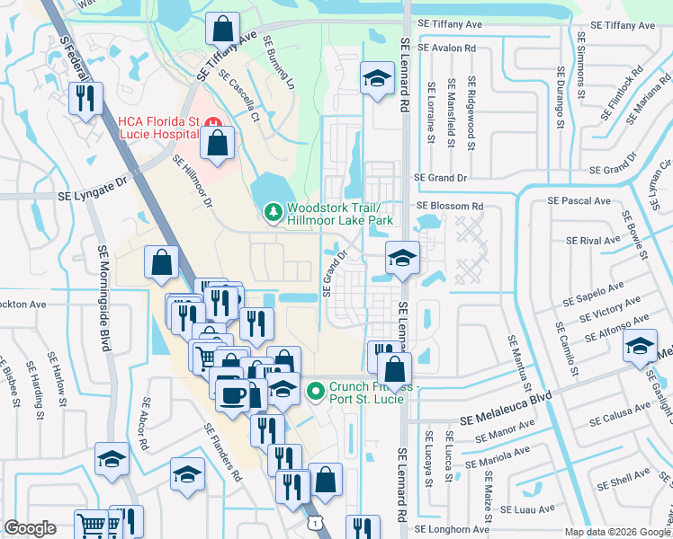 map of restaurants, bars, coffee shops, grocery stores, and more near 2100 Southeast Gretna Lane in Port St. Lucie