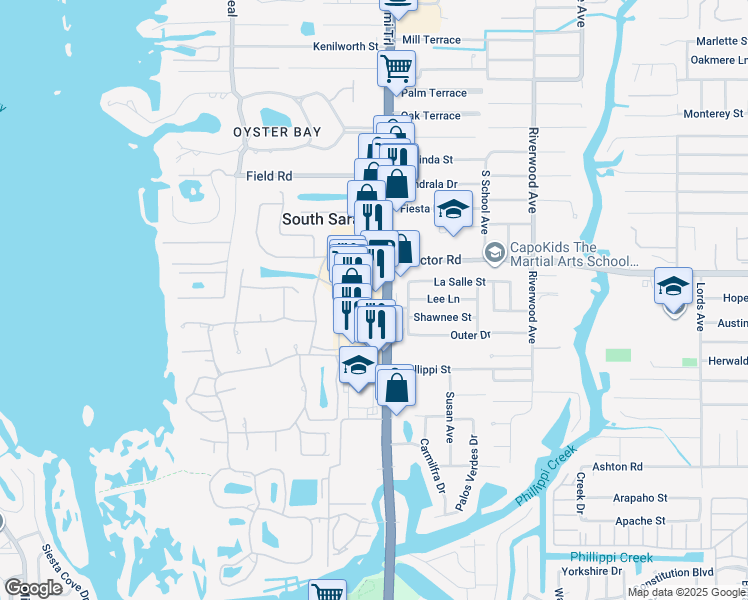 map of restaurants, bars, coffee shops, grocery stores, and more near 4900 South Tamiami Trail in Sarasota