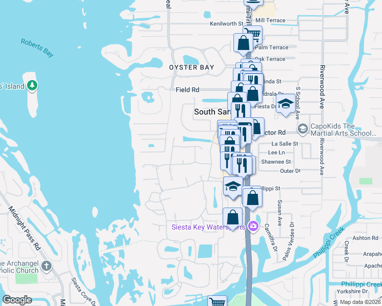 map of restaurants, bars, coffee shops, grocery stores, and more near 4848 Peregrine Point Circle North in Sarasota