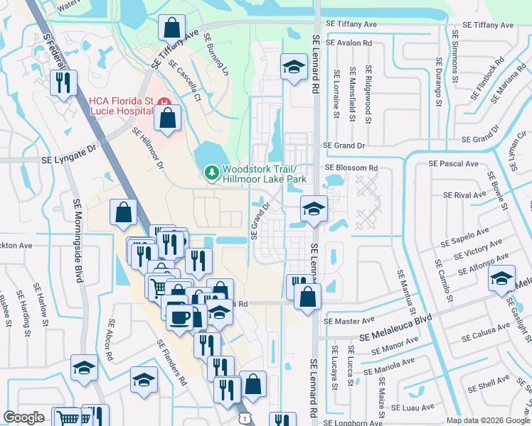 map of restaurants, bars, coffee shops, grocery stores, and more near 2100 Southeast Gretna Lane in Port St. Lucie
