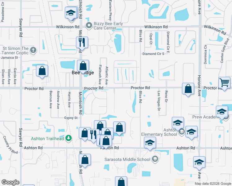 map of restaurants, bars, coffee shops, grocery stores, and more near 4811 Edgemont Court in Sarasota