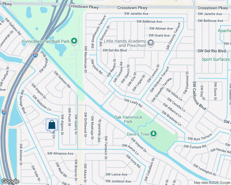 map of restaurants, bars, coffee shops, grocery stores, and more near 2041 Southwest Leafy Road in Port St. Lucie