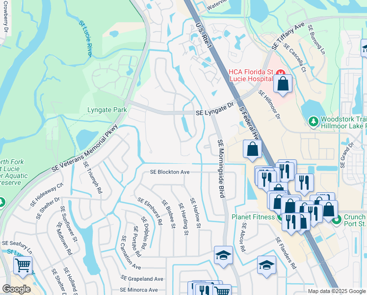 map of restaurants, bars, coffee shops, grocery stores, and more near 1897 Southeast Elkhart Terrace in Port St. Lucie
