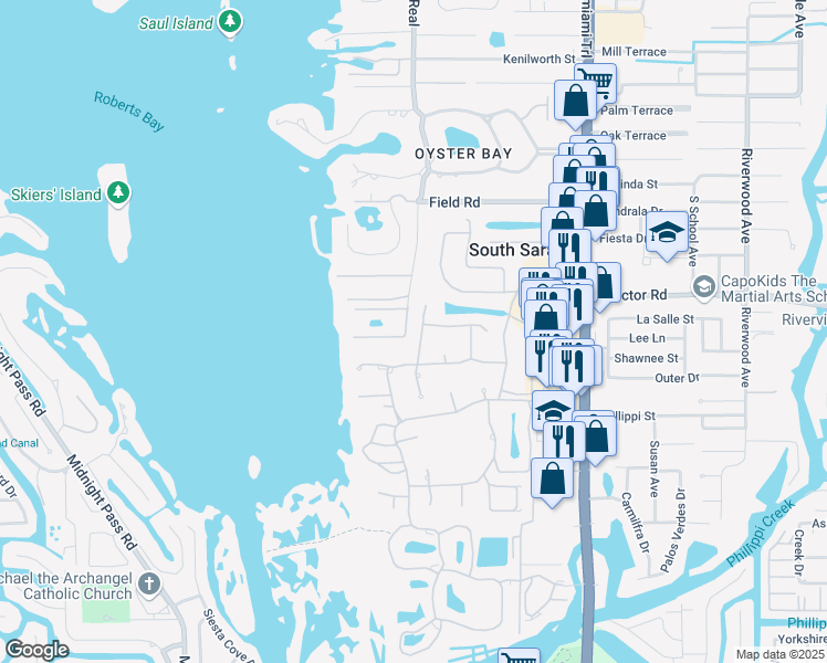 map of restaurants, bars, coffee shops, grocery stores, and more near 4808 Peregrine Point Circle East in Sarasota