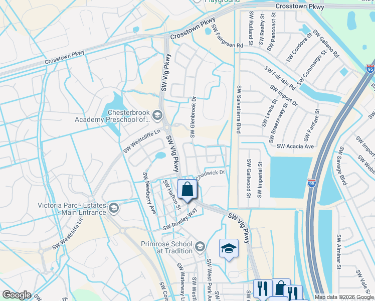 map of restaurants, bars, coffee shops, grocery stores, and more near 9971 Southwest Glenbrook Drive in Port St. Lucie