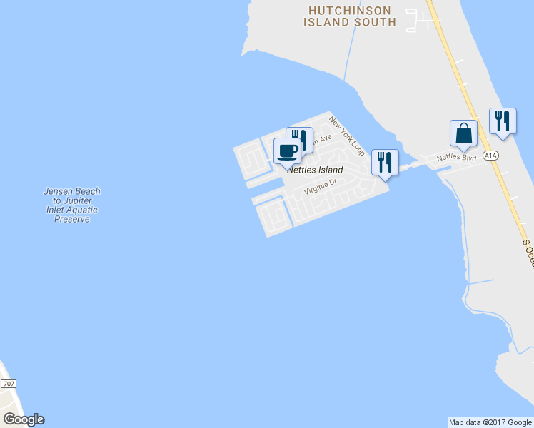 map of restaurants, bars, coffee shops, grocery stores, and more near 1200 Nettles Boulevard in Jensen Beach