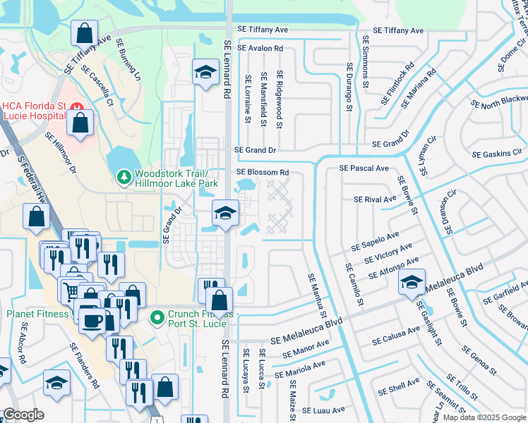 map of restaurants, bars, coffee shops, grocery stores, and more near 2102 Southeast Round Table Drive in Port St. Lucie