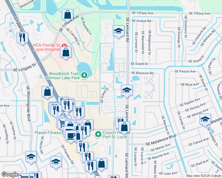 map of restaurants, bars, coffee shops, grocery stores, and more near 2100 Southeast Gretna Lane in Port St. Lucie