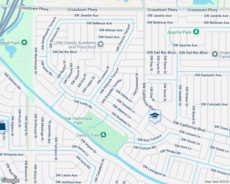 map of restaurants, bars, coffee shops, grocery stores, and more near 1798 Southwest Hilola Lane in Port St. Lucie