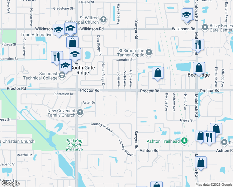 map of restaurants, bars, coffee shops, grocery stores, and more near 3860 Malec Circle in Sarasota