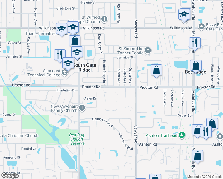 map of restaurants, bars, coffee shops, grocery stores, and more near 3860 Malec Circle in Sarasota