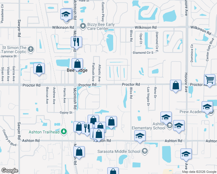 map of restaurants, bars, coffee shops, grocery stores, and more near 4811 Edgemont Court in Sarasota