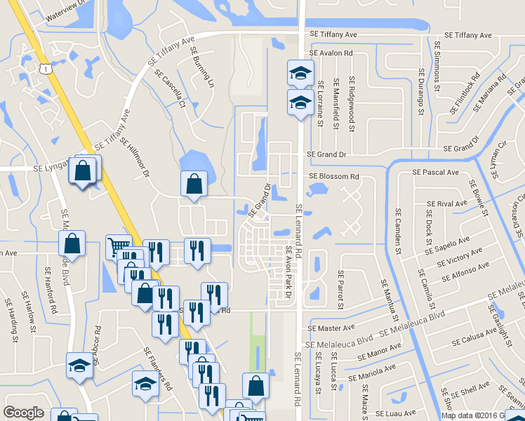 map of restaurants, bars, coffee shops, grocery stores, and more near 2101 Southeast Hillmoor Drive in Port St. Lucie